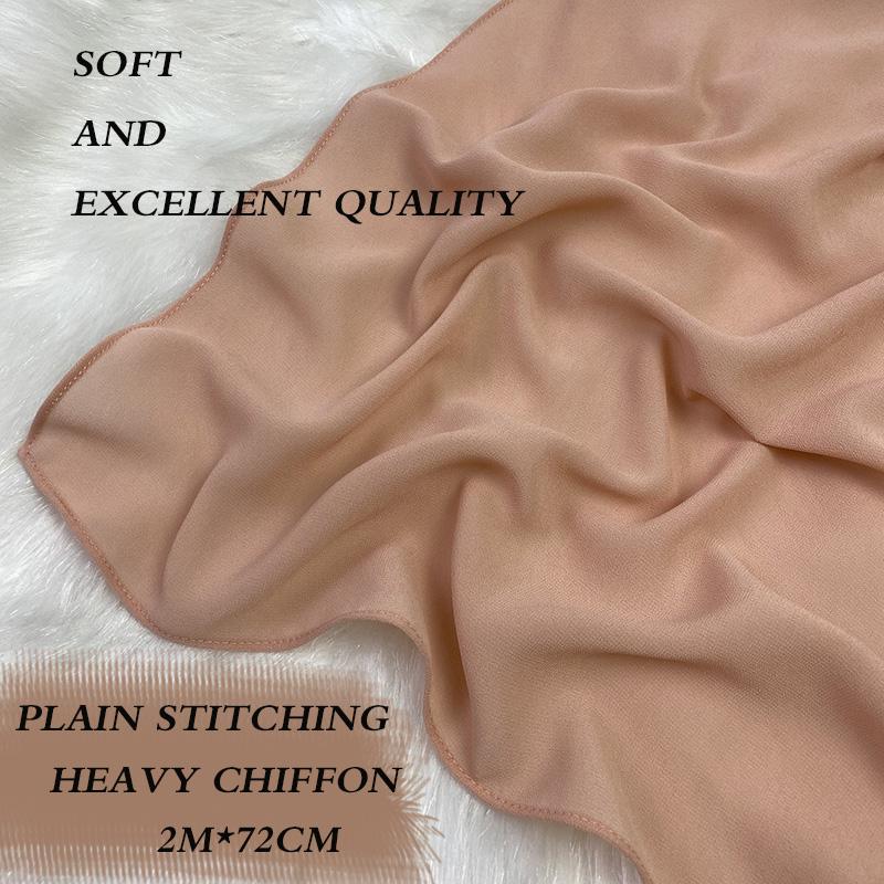 Big Size Long Hijab Premium Heavy Chiffon Scarf Malaysian Muslim Hijab Long Shawl Plain Wraps Tudung Bawal 2M*72CM