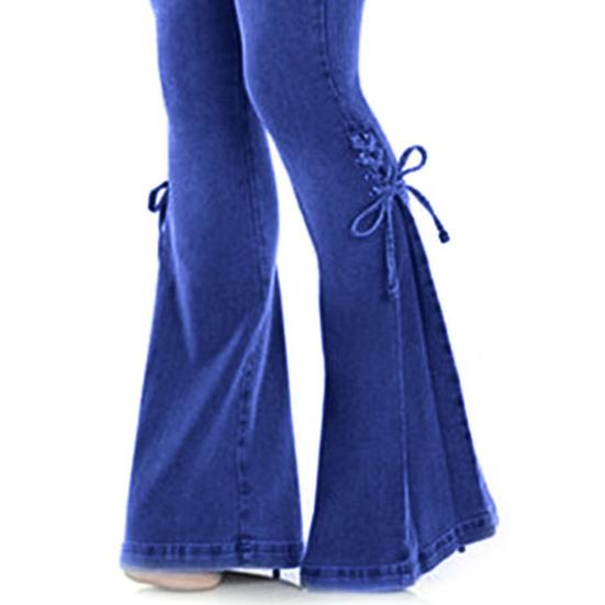 Women Jeans Mid Waist Bandage Wide Leg Butt-lifted Lady Jeans for Daily Wear