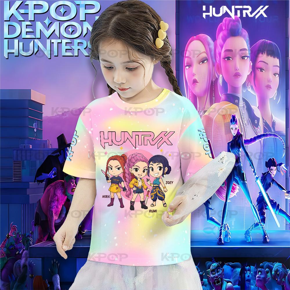 Onda Coreana KPOP Hunters Stampa Cartone Animato Outfit Genitore-Figlio Rumimila Zoyi T-shirt a Maniche Corte per Bambini