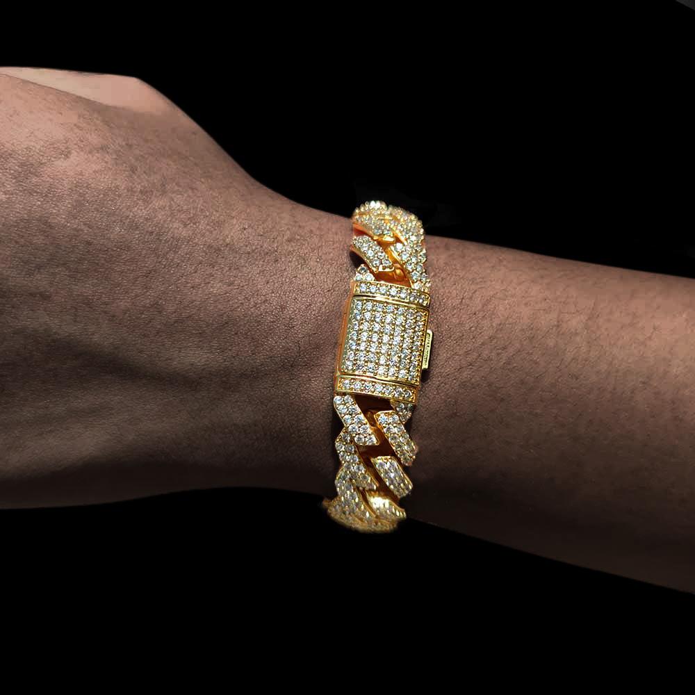 Hip Hop 15mm Micro CZ Iced Out Personality Prong Miami Cuban Link Bracelet Fashion Gift for Man and Woman Unisex