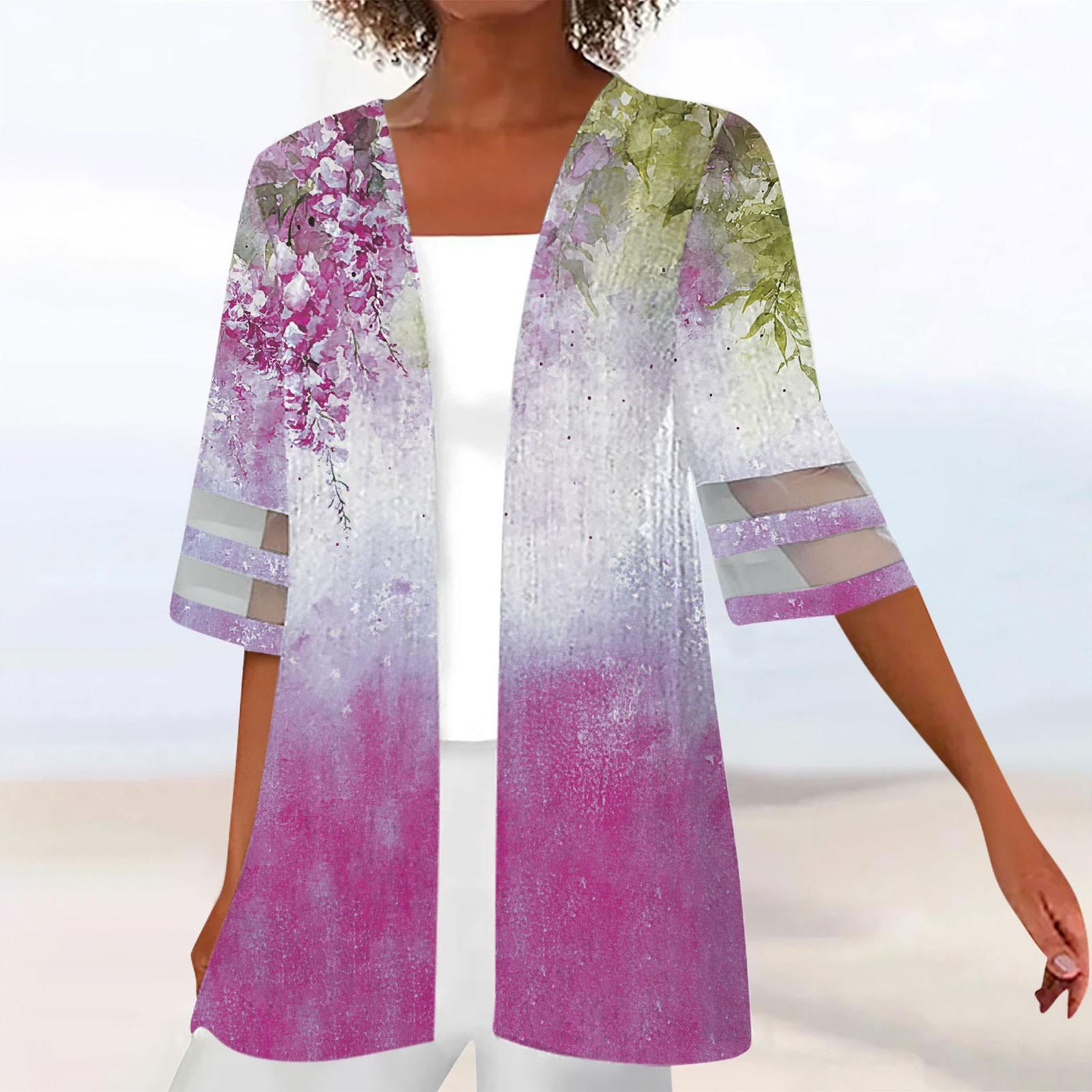 

Women s Shirt Blouse Outerwear Print Half Length Sleeve Casual Holiday Basic Lace Tops XL
