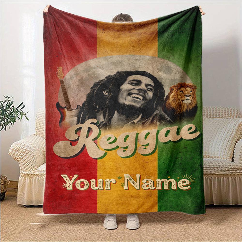 Bob Marley Personalized Text Blanket Throw Customizable Blanket Comfortable Suitable for Chair Living Room Seaside Sofa Four Seasons Multipurpose