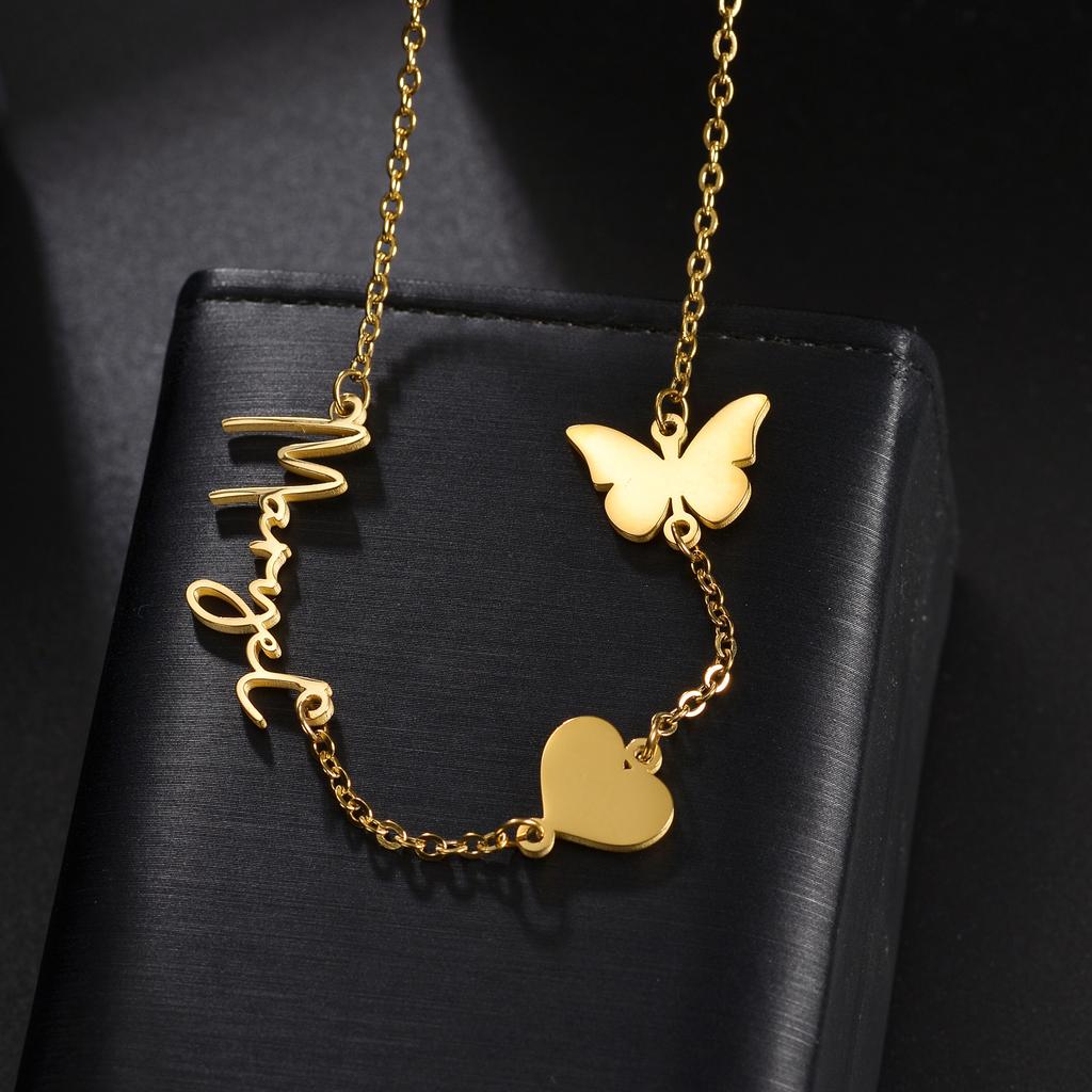 Atoztide Personalized Custom Name Necklace for Women Men Heart Biterfly Pendant Stainless Steel Choker Link Chain Jewelry Gifts