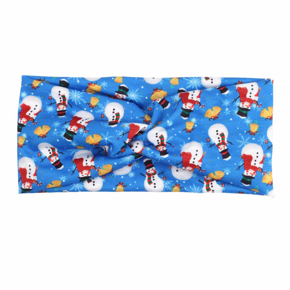 Bandeau de Noël Père Noël & Bonhomme de neige avec clochettes, bois de renne et motif canne de Noël - Design élastique noué