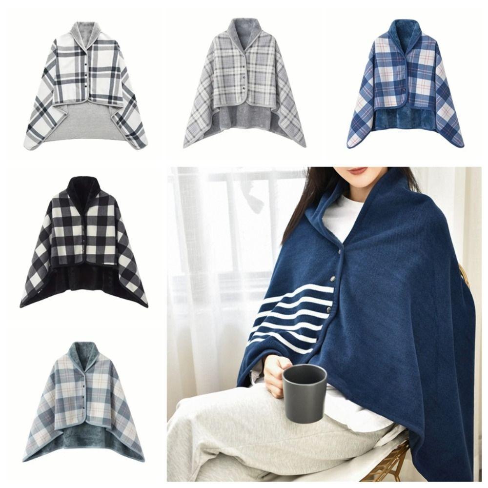 140*100cm Warm Flannel Blanket Shawl Thicken Wearable Scarf Women Retro Stripe Warm Shawl  Winter