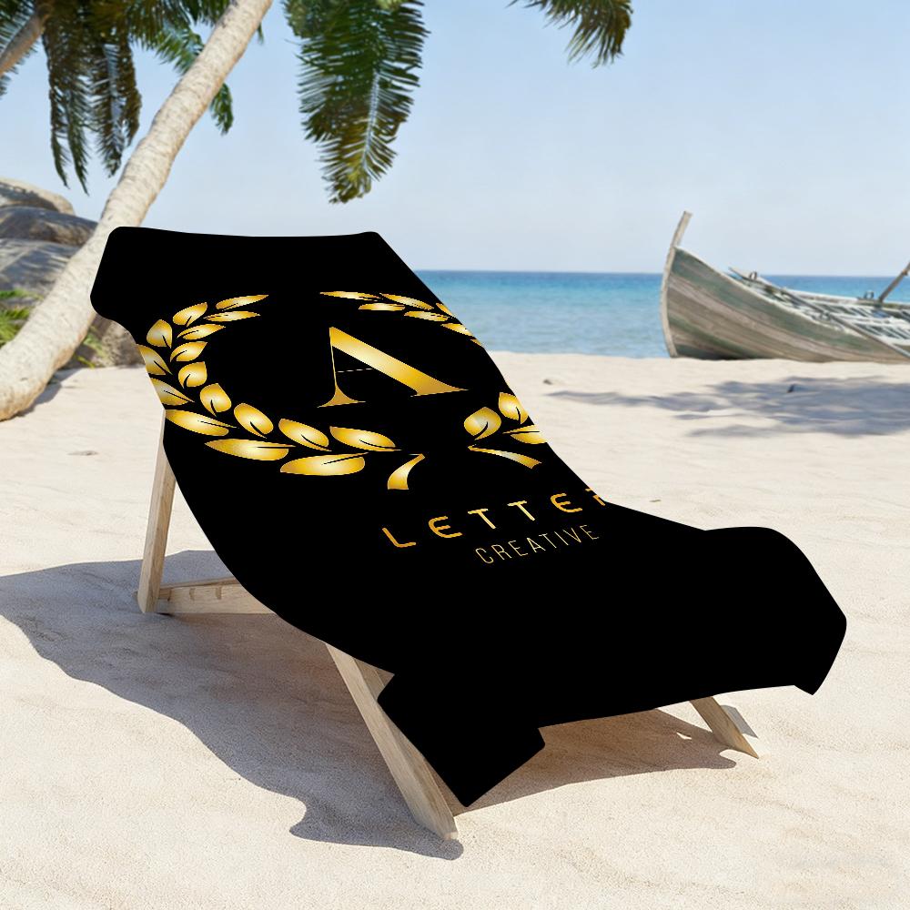 Black Golden Crown Letter Towel Sports Quick Dry Travel Camping Sandproof Soft Light Large Beach Towel