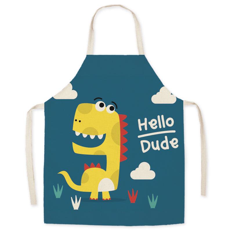 Cartoon Dinosaur Oil-Proof Apron for Adults & Kids - Sleeveless Halter Design