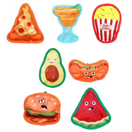 Interactive Pet Toys Thickened Oxford Cloth Bite Resistant Squeaky Dog Chew Toys with Sound Food Shapes Burger Pizza Popcorn for Teeth Cleaning Play