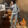 Damen Velours Casual Hoodie & Jogginghosen Set - Herbst/Winter Lockerer Stil