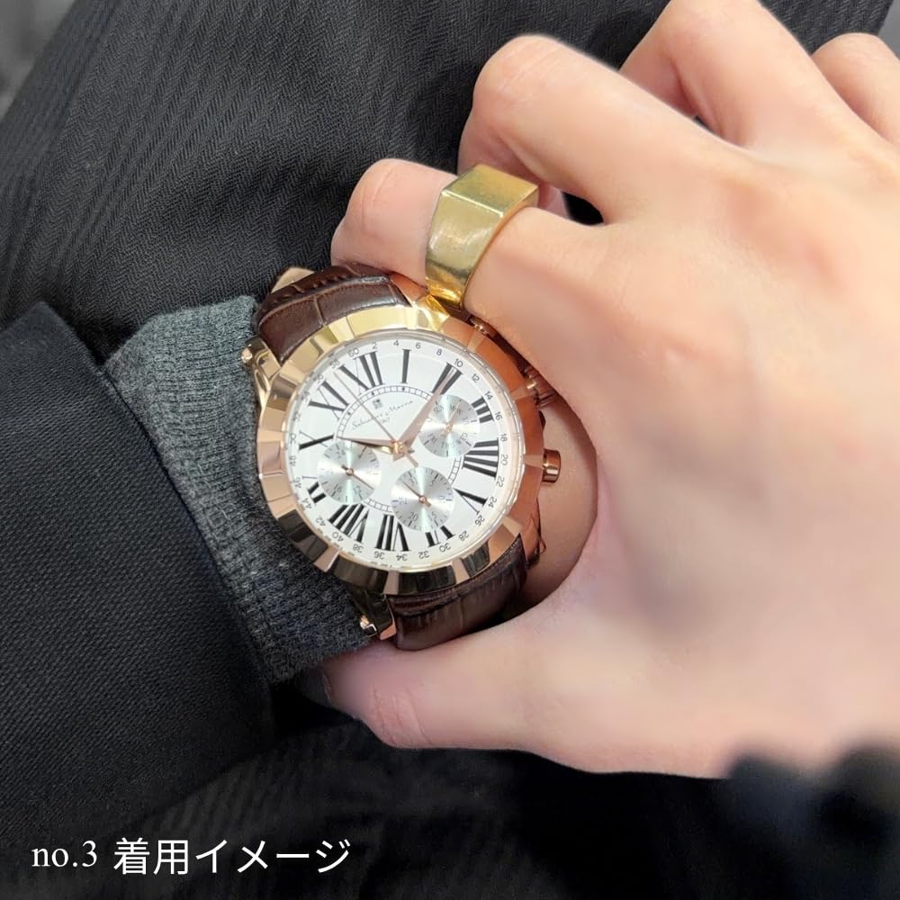 Salvatore Marra Gift Set Salvatore Marra Quartz Watch with Leather Strap and Shopping Bag Black X (Pre-wrapped) Men's (No. 4 Silver)