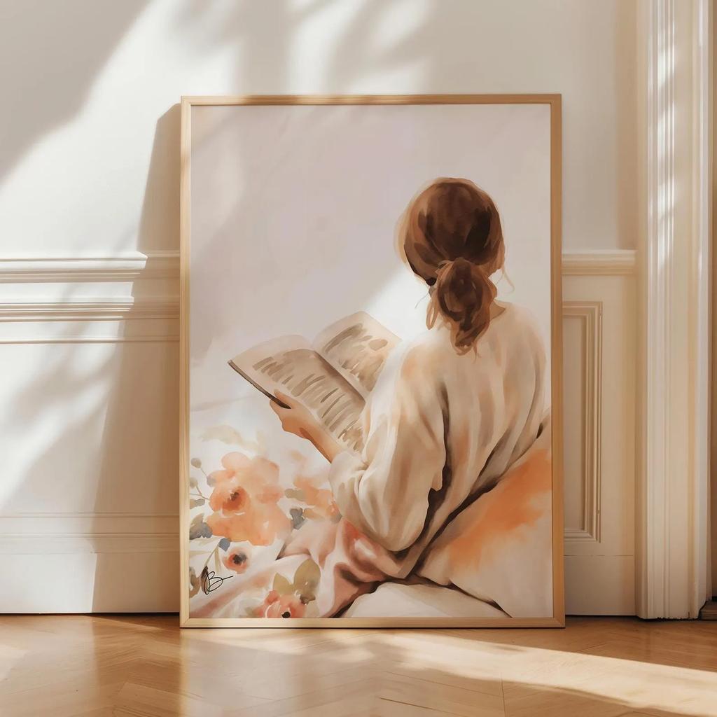 Stampa su Tela con Figure Astratte Verdi e Donna Fiore Ritratto Femminile Minimalista Japandi Poster Artistico per Decorazione Soggiorno Moderno