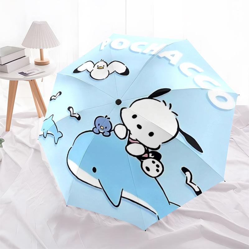1pc Pochacco Automatic Opening/Closing Umbrella with Convenient Three-Fold Design, 8-Bone Iron Frame, Outdoor, Perfect Gift for Fans, Travelers, Daily