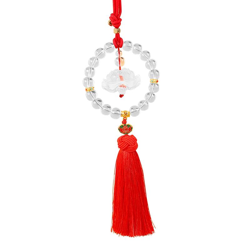 Chinese Blessing Lotus Glass Car Mirror Hanging Pendant Rearview Charm for Home and Car Decoration