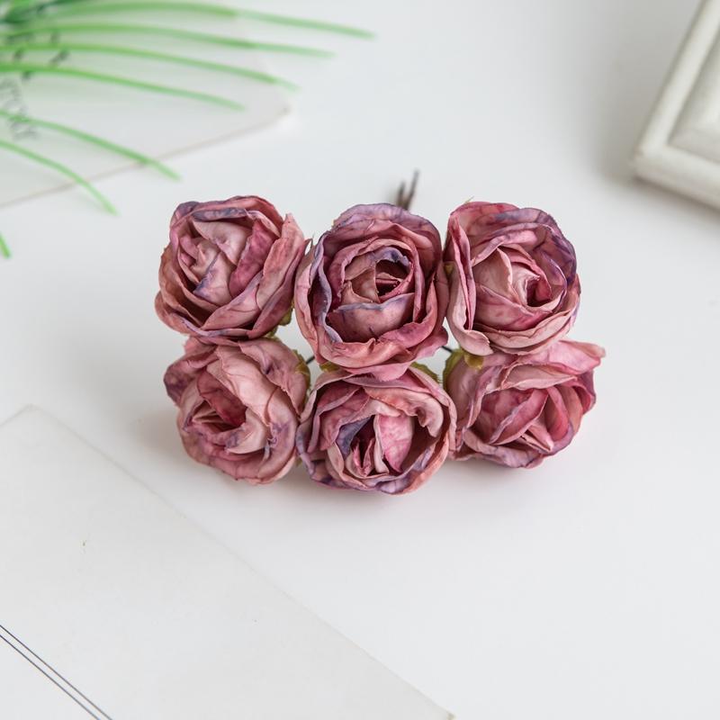 6Pcs Artificial Flowers Fake Silk Rose For Christmas Wreath Accessory Home Floral Arrangement Wedding Bridal Bouquet Decoration