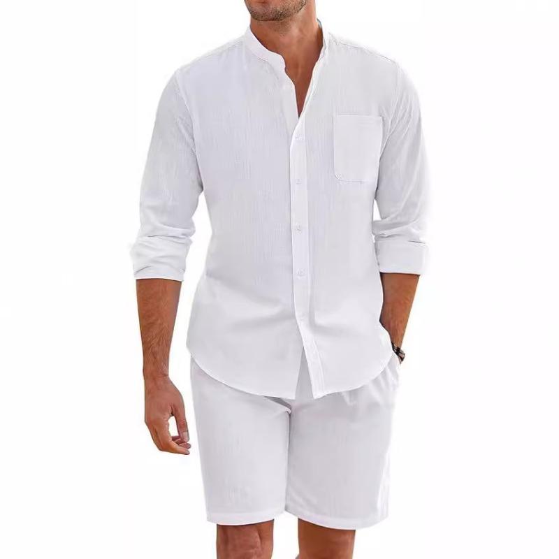 Men's Ruffled Short Sleeve Shirt Shorts Outfit