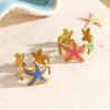 Colorful Dripping Oil Stainless Steel Starfish Rings for Women Men Bohemian Opening Rings Vacation Style Jewelry Accessories