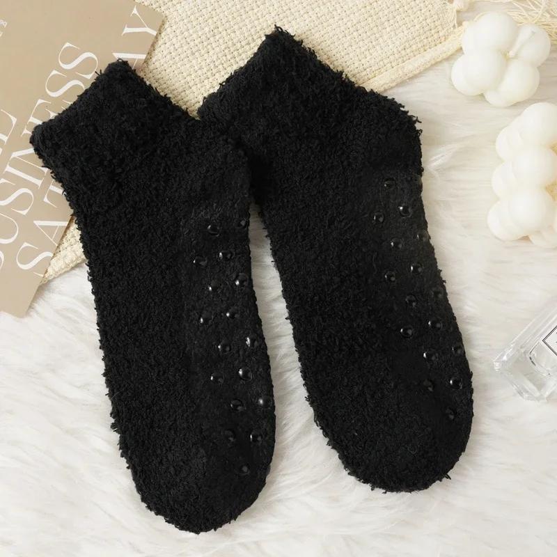 Autumn Winter Non-Slip Coral Floor Socks Women Thick Warm Thermal Home Carpet Sleep Slippers Socks Solid Color Casual Short Sock