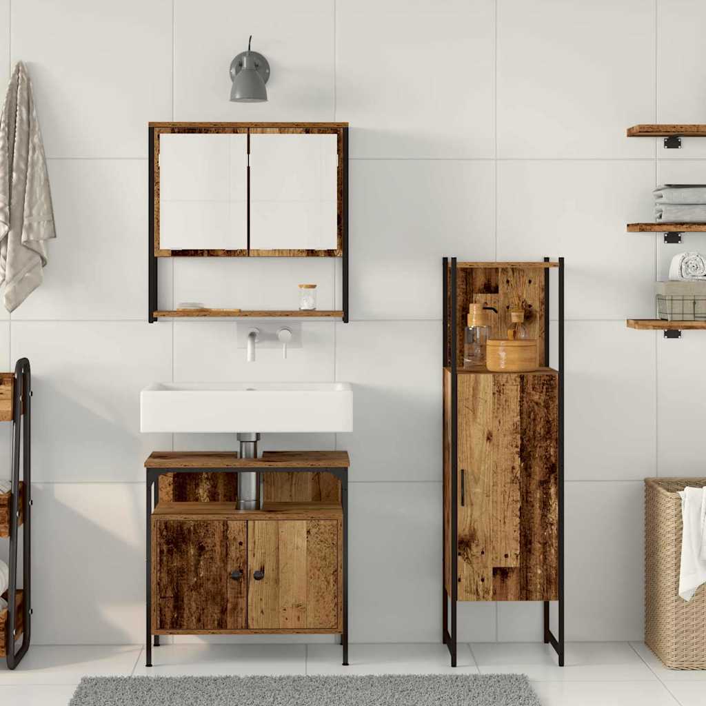 Bathroom Furniture Set with Shelf and Door 3 Pcs Brown Particleboard