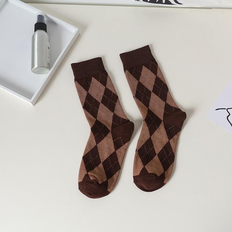 Dámské jarní a letní čistě bavlněné retro kosočtvercové podkolenky pro studentky