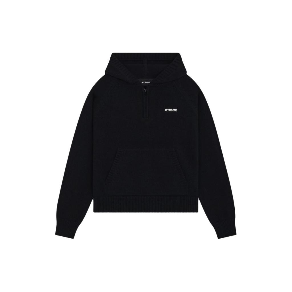 WE11DONE Ss24 Logo Hooded Half-Zip Knit Sweater Unisex Sweater Black WD-KT0-24-615-U-BK