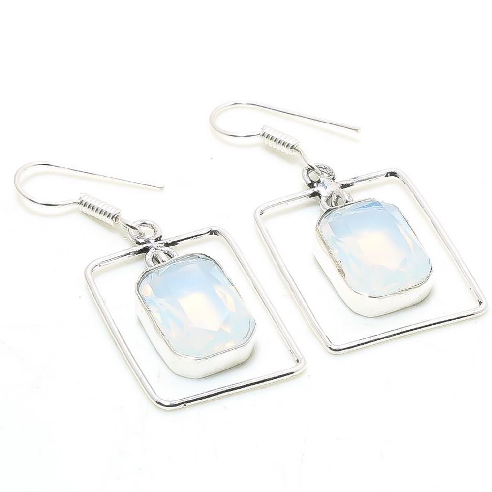 

White Milky Opalite Gemstone Fashion Drop Dangle Jewelry Earrings 1.80 Y3A36