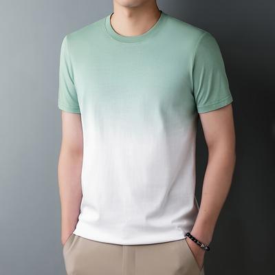 Estate Nuovo Gradiente Popolare Manica Corta Casual Dritto Girocollo Traspirante Sottile T-shirt da Uomo per Giovani e Mezza Età