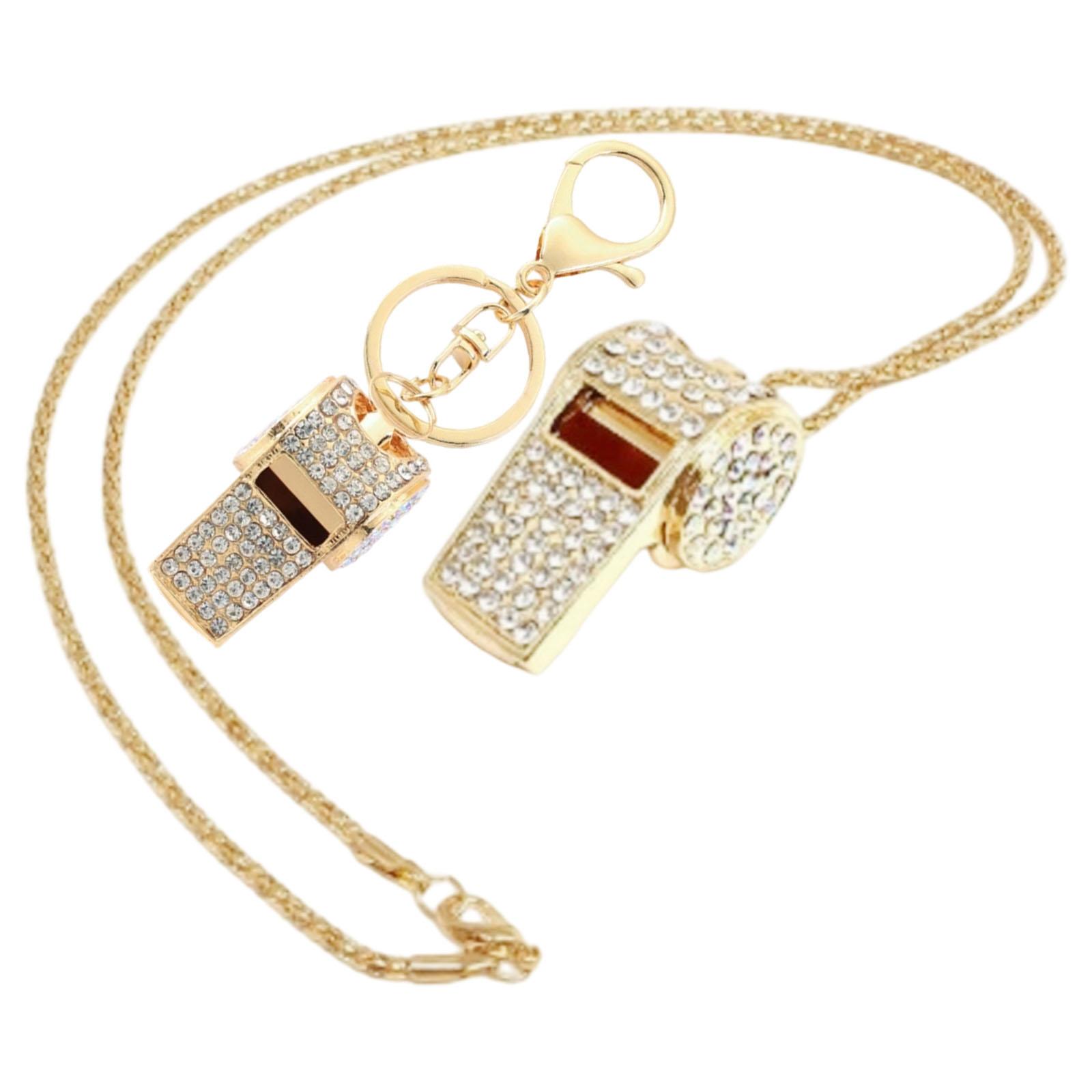 

Набор из 2 предметов: брелок-свисток со стразами и ожерелье из цинкового сплава, 6 стильных цветовых вариантов для повседневного использования