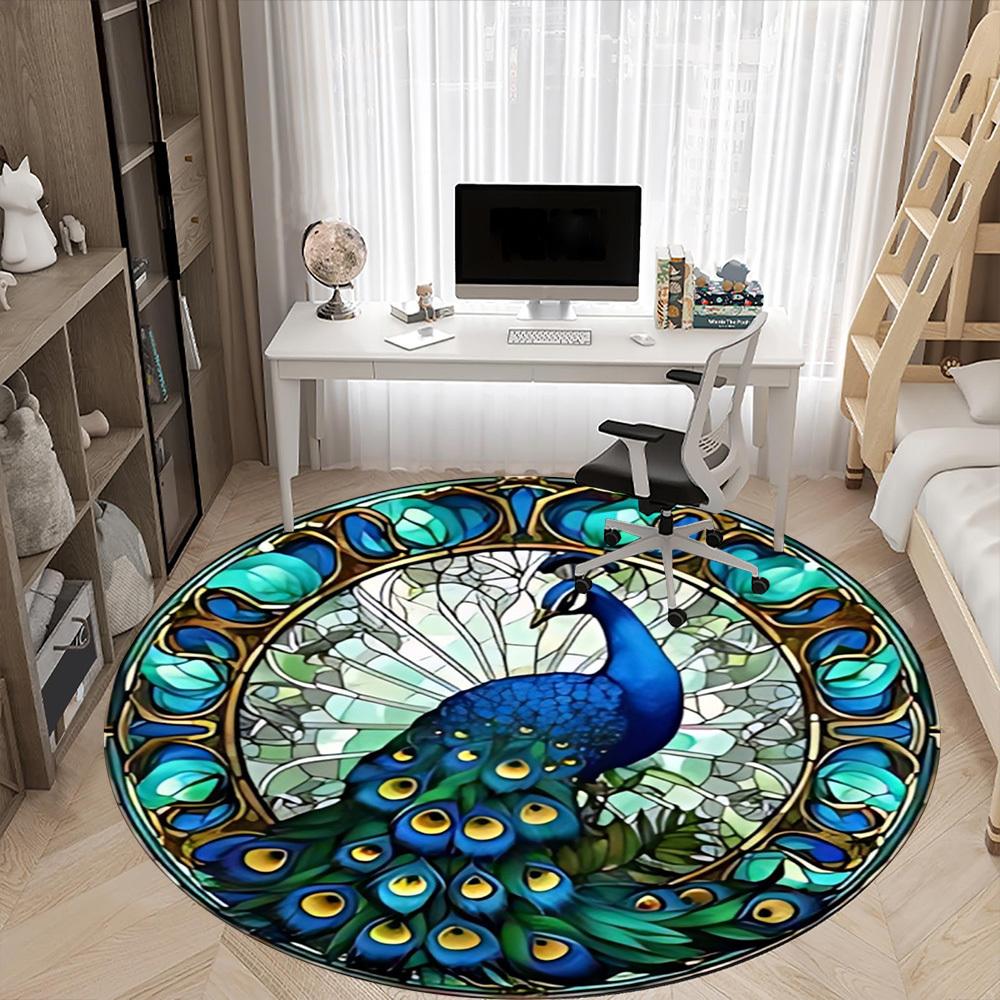 1pc Peacock Stained Glass Chair Carpet for Office Non-Slip, Machine Washable Rug for Office, Room - Holiday Decor, Machine Made yy251016127