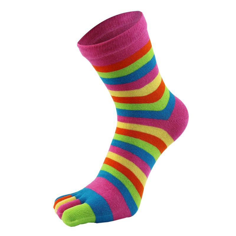 Women's Colorful Mid-Calf Five-Finger Cotton Socks - Sweat-Absorbent, Toe Style for All Seasons