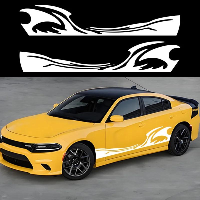2 ks Vlnité Plamenové Grafiky Boční Samolepky na Karoserii Auta Plamenové Závodní Sportovní Pruhy Vinylové Obtisky pro Auto Univerzální