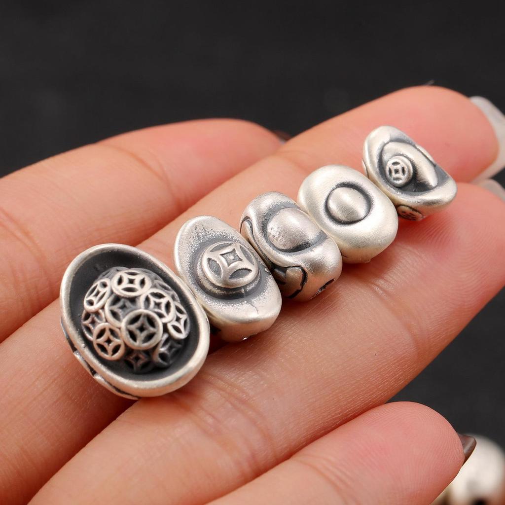 Sterling Silver S999 Wealth Copper Coin Beads: DIY Spacer Beads for Red String 3D Bracelet Jewelry