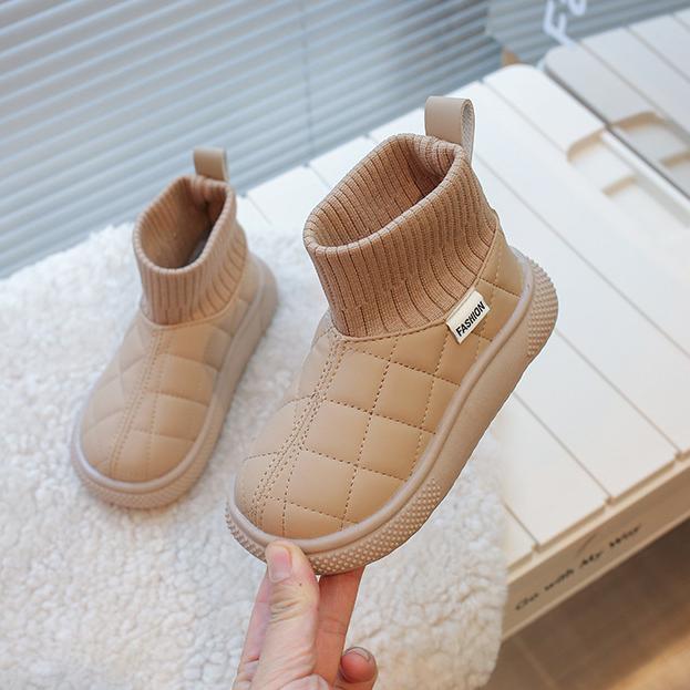 Children's Velvet Cotton Winter Socks Boots with Quilted Pattern and High Ankle Design