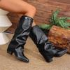 Women's Fashion Folding Knee-high Boots Winter Solid Color Non-slip Thick-soled Wide-leg PU Leather Fashion Boots Botas Mujer