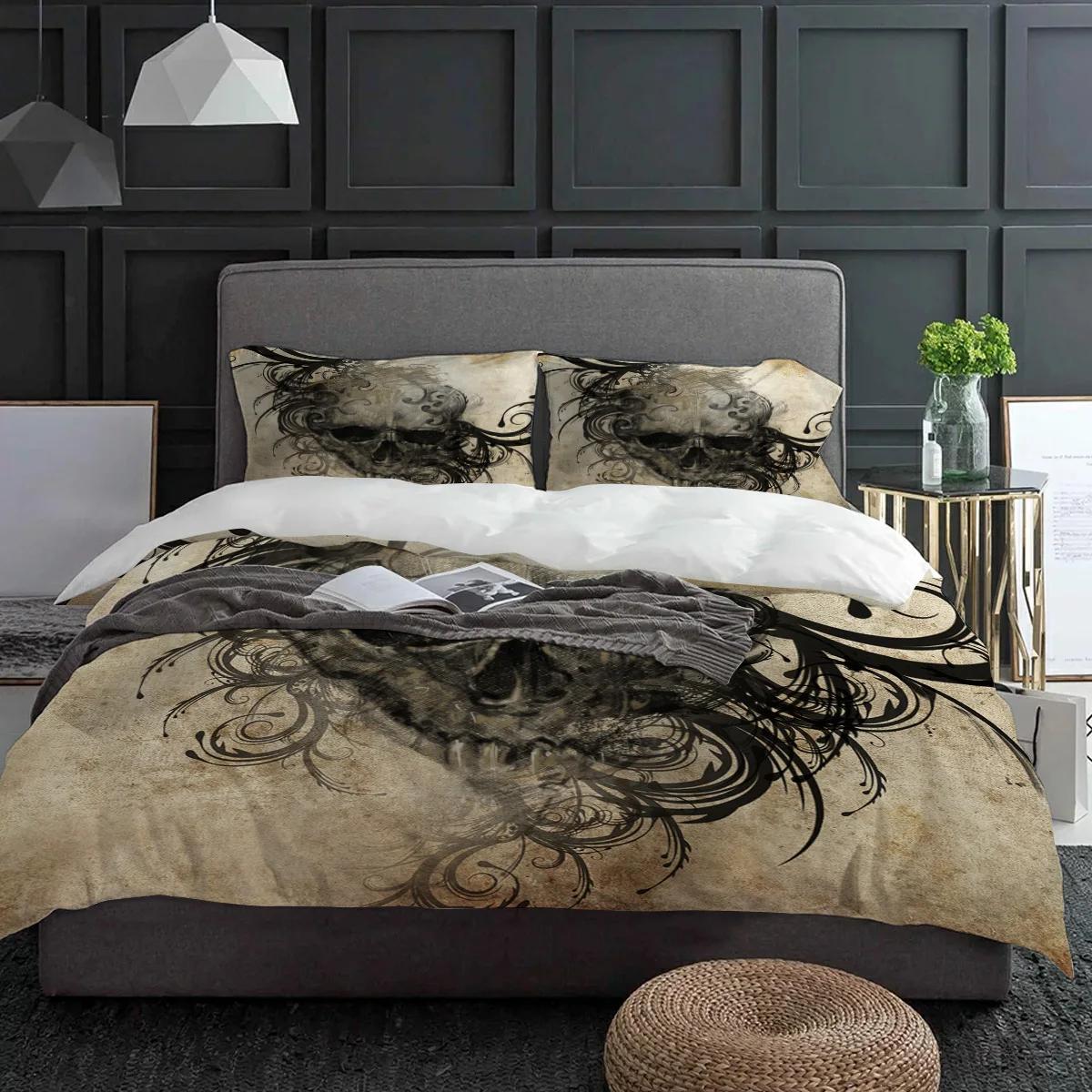 

Tattoo Art Skull Vintage Halloween Bedding Set 3Pcs Duvet Cover Pillowcase Kids Adult Quilt Cover Double Bed Set Home Textile EU Twin(135x200cm)