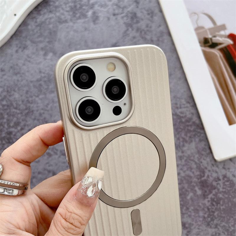 Luxury Corrugated Pattern Matte Magnetic Case For iPhone 16 15 14 13 Pro Max Plus For Magsafe Wireless Charge Hard PC Cover