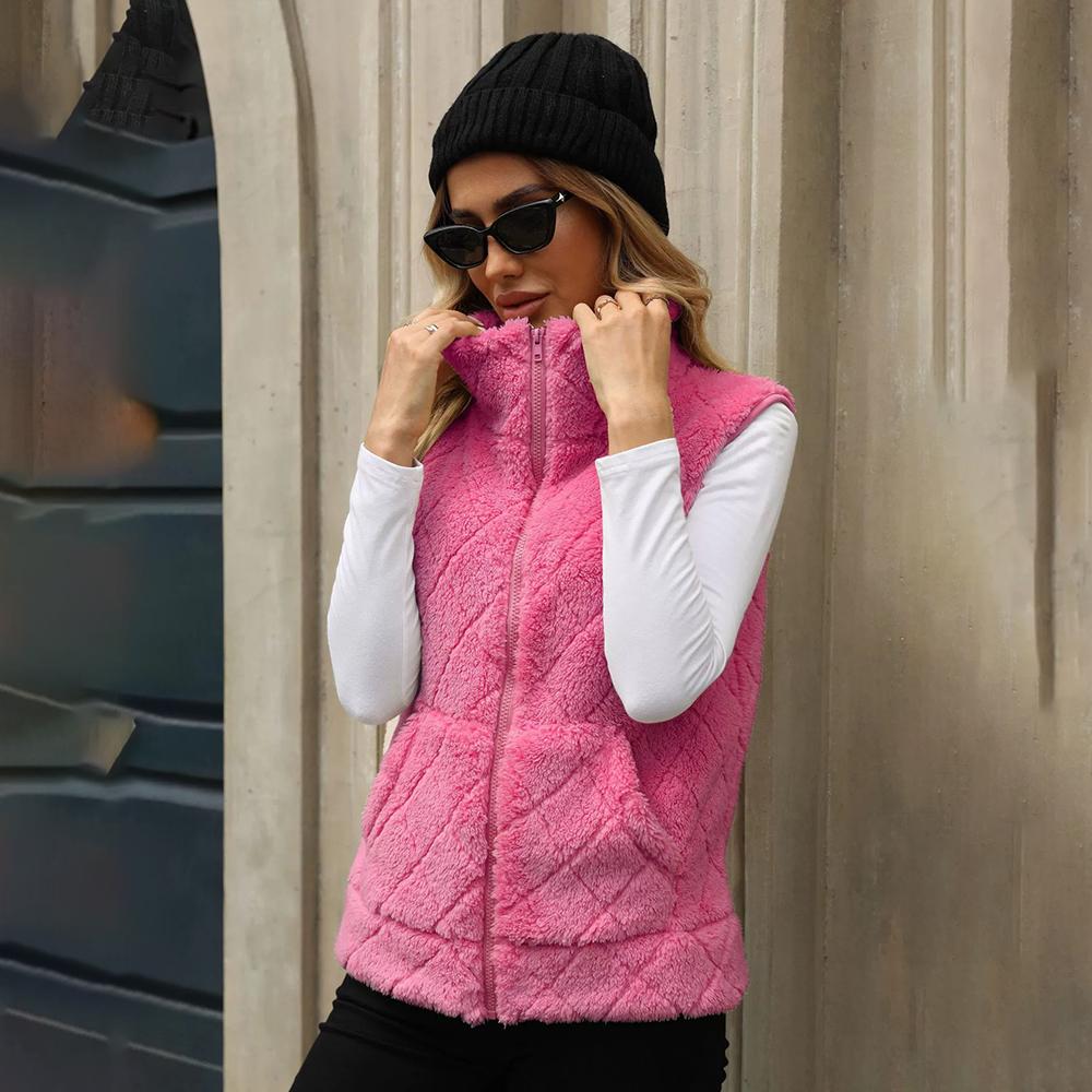 

Осенне-зимняя женская свободная полосатая короткая повседневная куртка-жилет с лацканами и молнией 2XL розовый