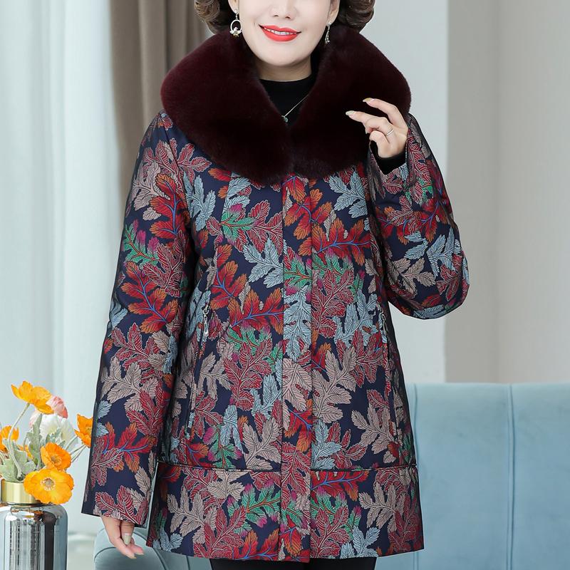 Middle Age Women's Down Jackets Winter Vintage Parkas Fur Collar Liner Detachable Plus Size Elegant Thick Warm Down Coats Woman Outerwears