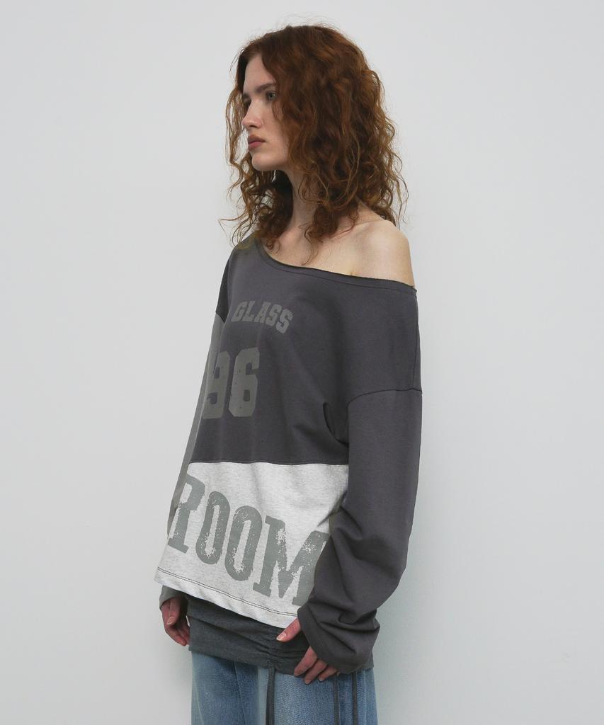 Saendeulig One Shoulder Color Block T-Shirt_Brown