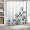 1 X Blue Hydrangea Print Shower Curtain With Hooks - Polyester Fabric, Machine Washable, Suitable For Bathroom Decoration