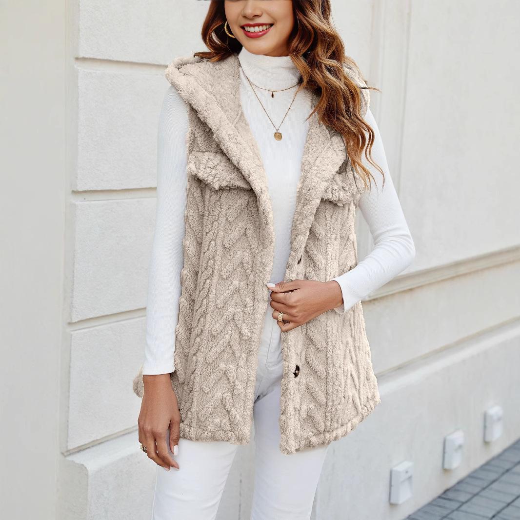 

Осенне-зимний теплый и модный темпераментный плюшевый кардиган с капюшоном средней длины куртка S абрикосовый