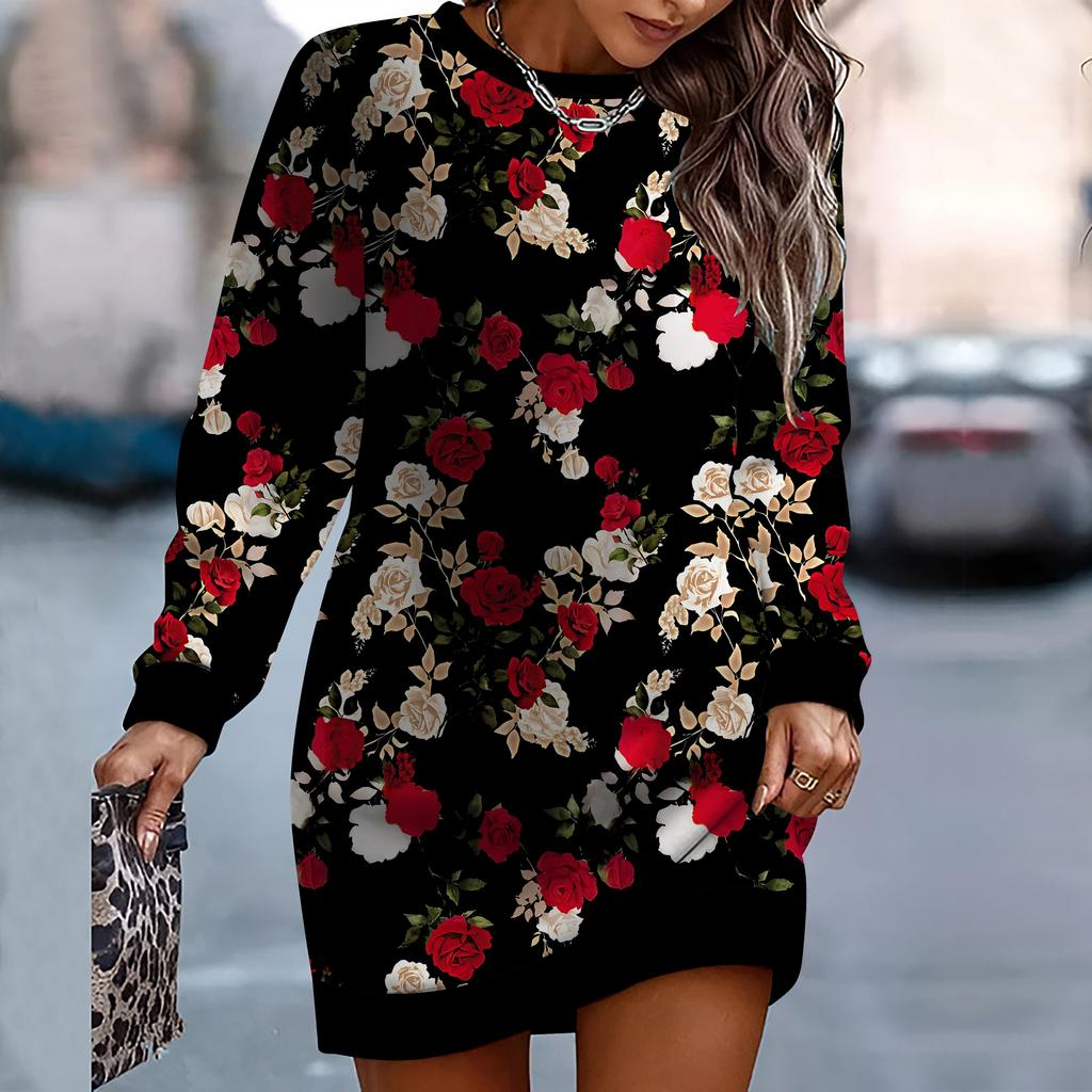 Ladies' Elegant, Fashionable, Trendy and Casual Hoodie, 3D Flower Pattern Printed Three-dimensional Cut Women's Long Hoodie