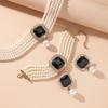 European Luxury Multi-Layer Faux Pearl & Crystal Jewelry Set – Necklace, Earrings, Bracelet - Colorful, Fashionable, and Exquisite Accessories