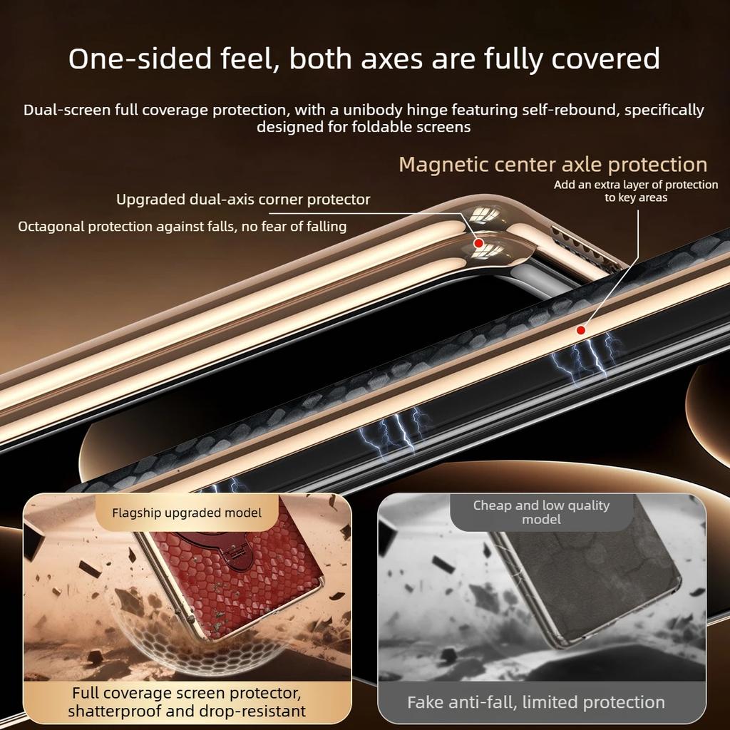 Premium Dragon Scale Cowhide Leather Phone Case for Huawei Mate X7 X5 X3 MateX6 Hinge Protection Ring Bracket Magnetic Cover