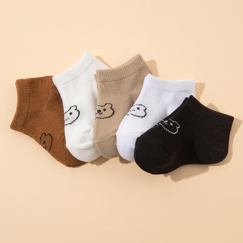 

5 pairs of baby socks, cute bear-pattern elastic ankle socks, neutral baby socks, soft and suitable for newborns 6-12 M