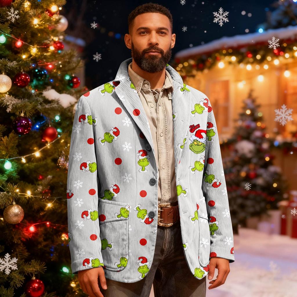 Pánské ošklivé vánoční manšestrové teplé kapsové sako kardigan pánský ležérní oblek