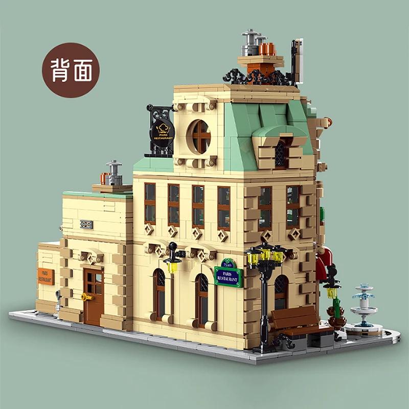3104Pcs Moc City Street View Paris Restaurant Construction Building Led Light Assembling Toys For Children Birthday Gift Set