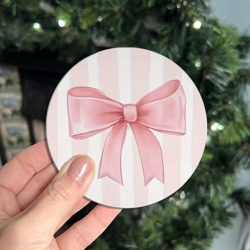 2 Or 6Pcs/Set Non-Slip Pink Bow Print Car Cup Holder Coasters Universal Fit Interior Accessories