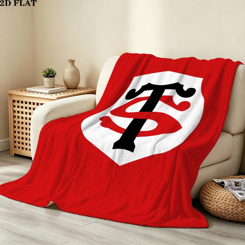 1PC Stade Toulousain Patterned Flannel Blanket Suitable For All Seasons For Home Decor Warmth And Comfort Gifts Holiday Present