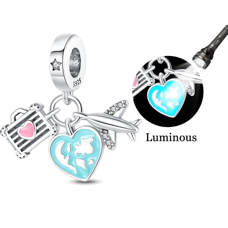 New 925 Silver Summer Suitcase Travel Airplane Camera Charms Pendant For Women Fit Bracelet DIY Jewelry Gifts