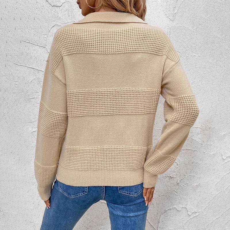 Europe 2026 Autumn/Winter Women's Knitwear: Simple Commuting Style, Solid Color, Half-Zip, Lapel, Patchwork Sweater